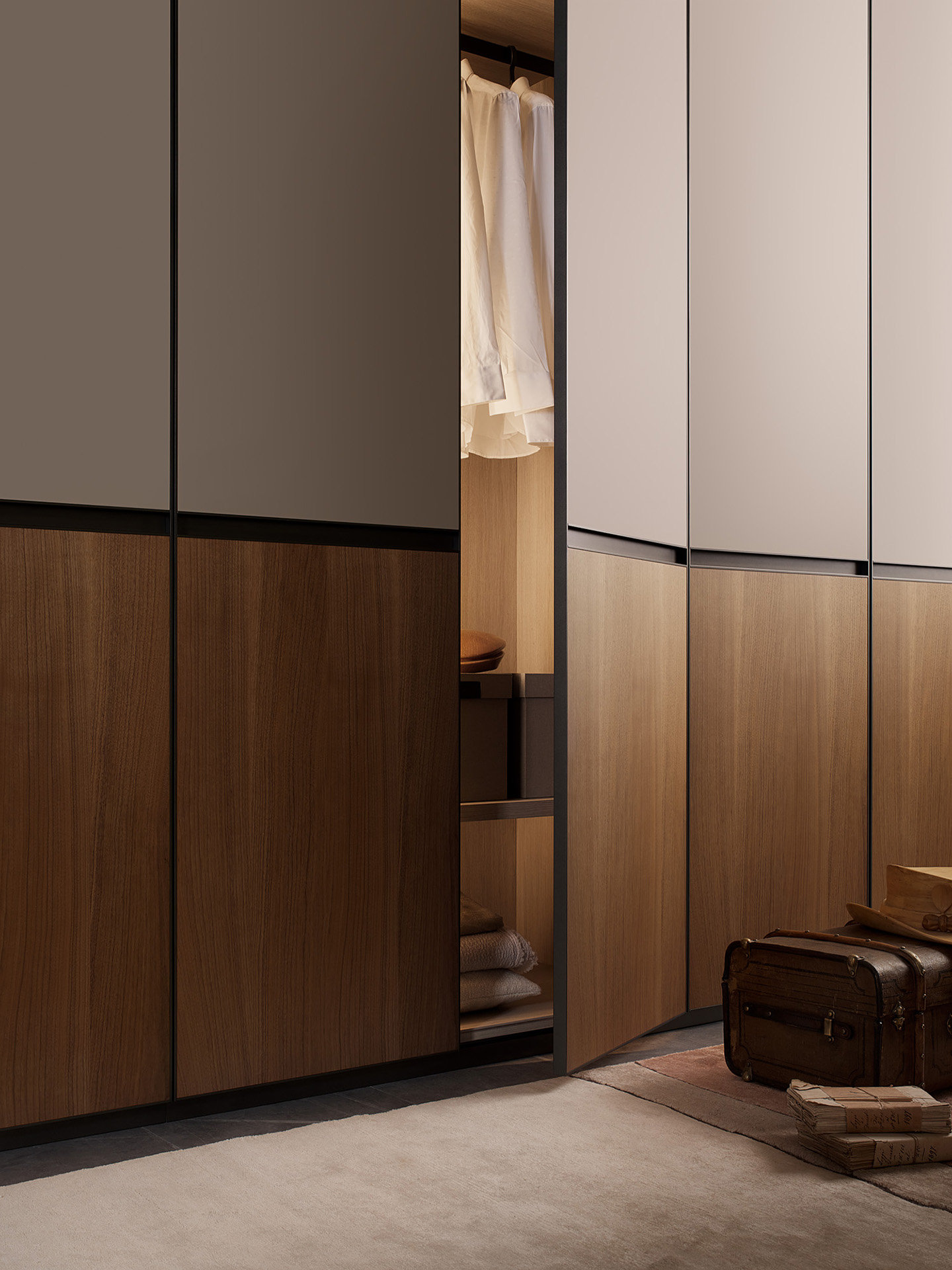 Timber cabinetry with glass vitrines